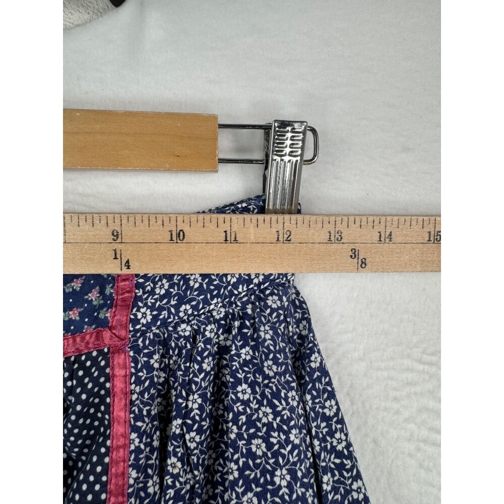 VTG Jessica's Gunnies Gunne Sax skirt floral velour trim navy red sz 9 - Picture 4 of 9